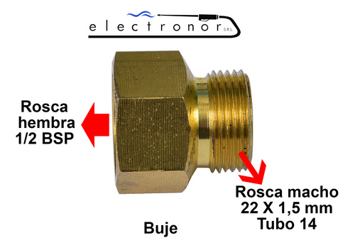Adaptador Buje Hidrolavadoras M22 T14 Macho X 1/2 Bsp Hembra - Imagen 2