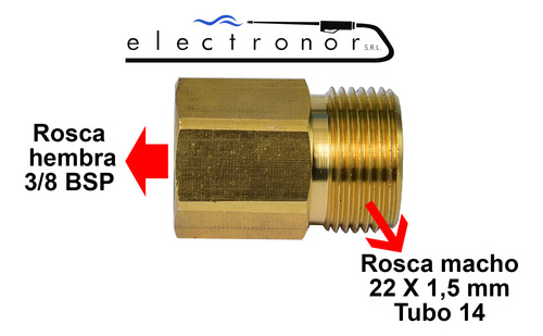 Adaptador Buje Hidrolavadoras M22 T14 Macho X 3/8 Bsp Hembra - Imagen 2