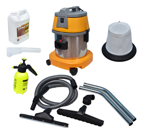 Combo Aspiradora Limpia Lava Tapizados 15l 1 Motor 1000w Plateado/naranja